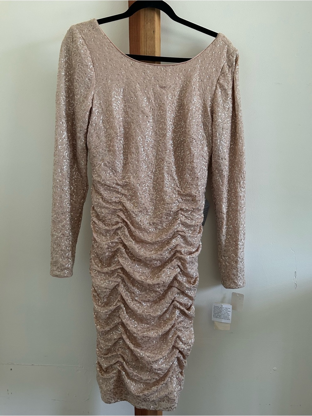Aidan by Aidan Mattox Blush Sequin Ruched Long-Sleeve Dress